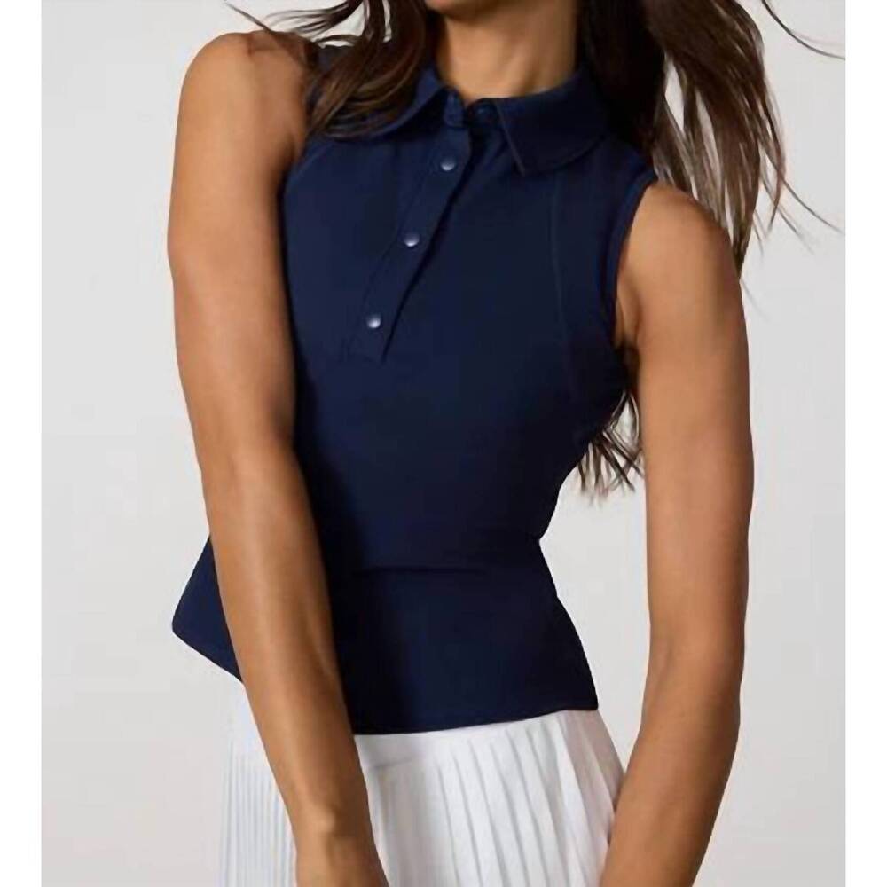 NEW MPG SPORT club sleeveless polo top in navy